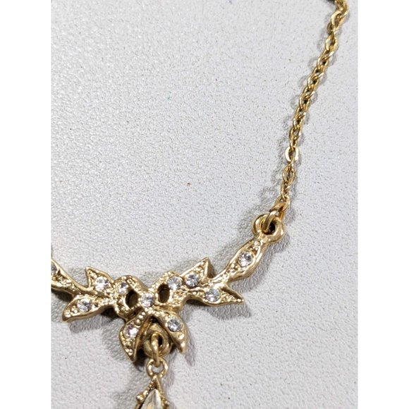 Gold and Crystal Bow and Teardrop Y-Drop Necklace- 1928 - Picture 4 of 7